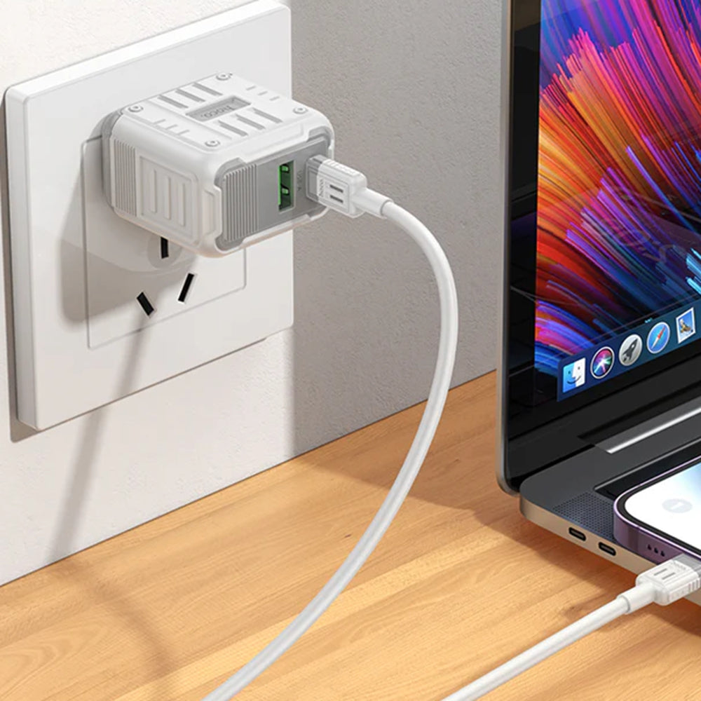 Chargeur secteur mural double ports USB-C + QC3.0 USB-A (20 W) avec câble de 1 m Chargeur secteur mural double ports USB-C + QC3.0 USB-A (20 W) avec câble de 1 m